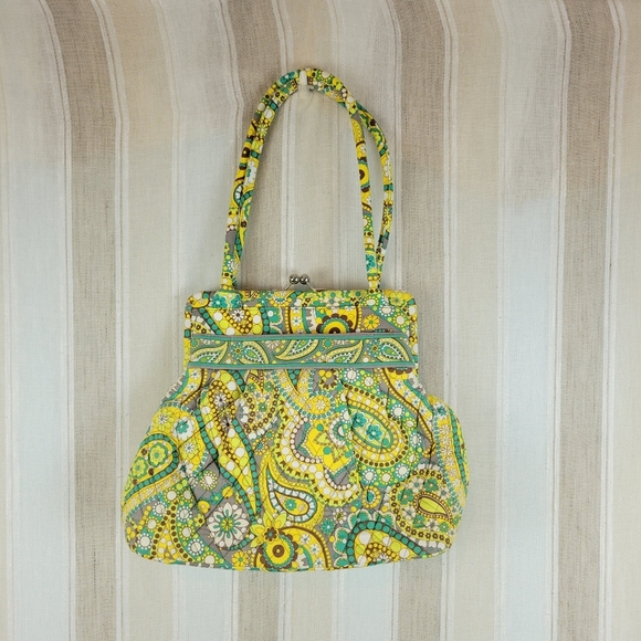 Vera Bradley Alice Lemon Parfait Handbag Purse‎ Snap Top Paisley Yellow Green - Picture 1 of 9
